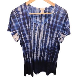 Chico's Sz. 2 Navy/white Tie Dyed S/s Tshirt